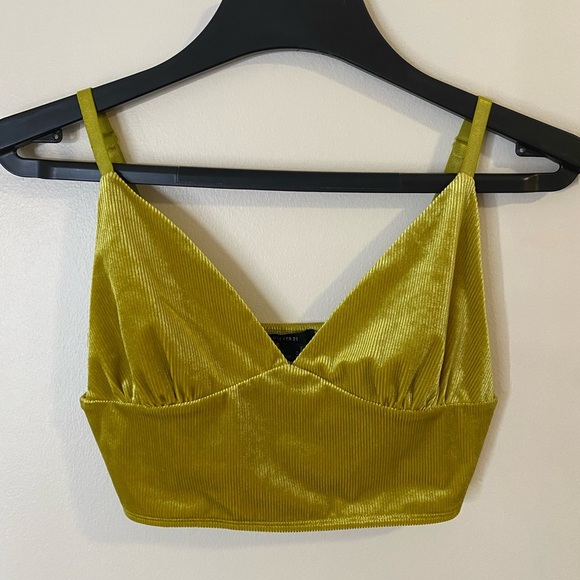 Forever 21 Vibrant Velvet Metallic Yellow Cropped Top Medium - Picture 1 of 8
